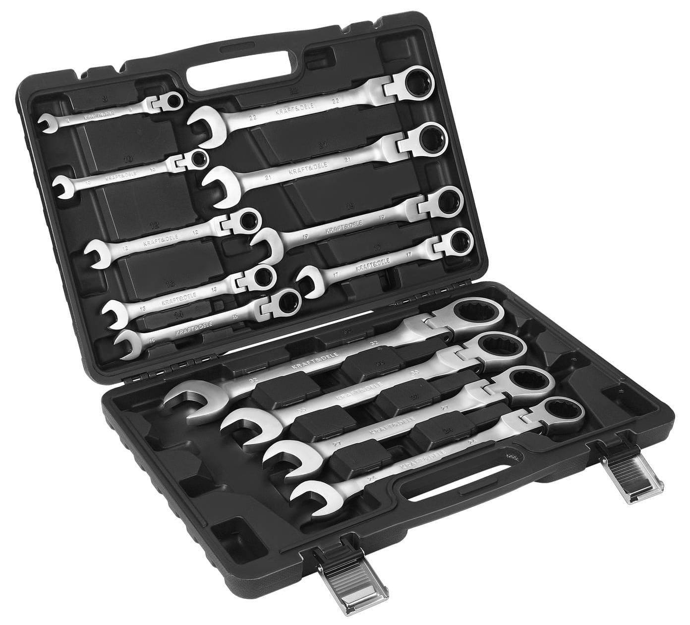 KLUCZE PŁASKO-OCZKOWE Z GRZECHOTKĄ ŁAMANE 13szt 8-32mm KD11305