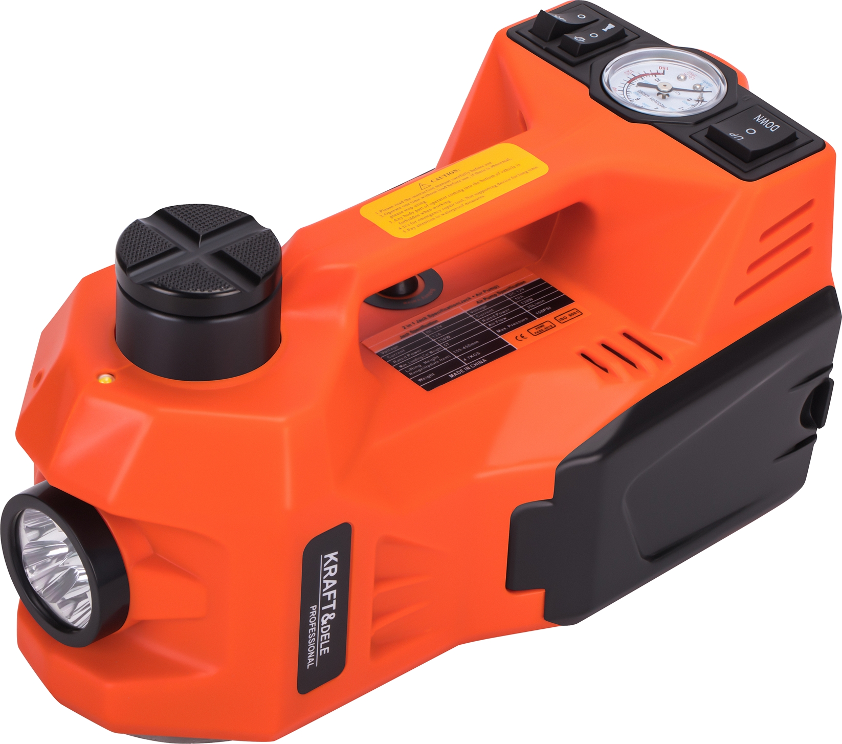 Podnośnik samochodowy 12V + kompresor + latarka KD1367