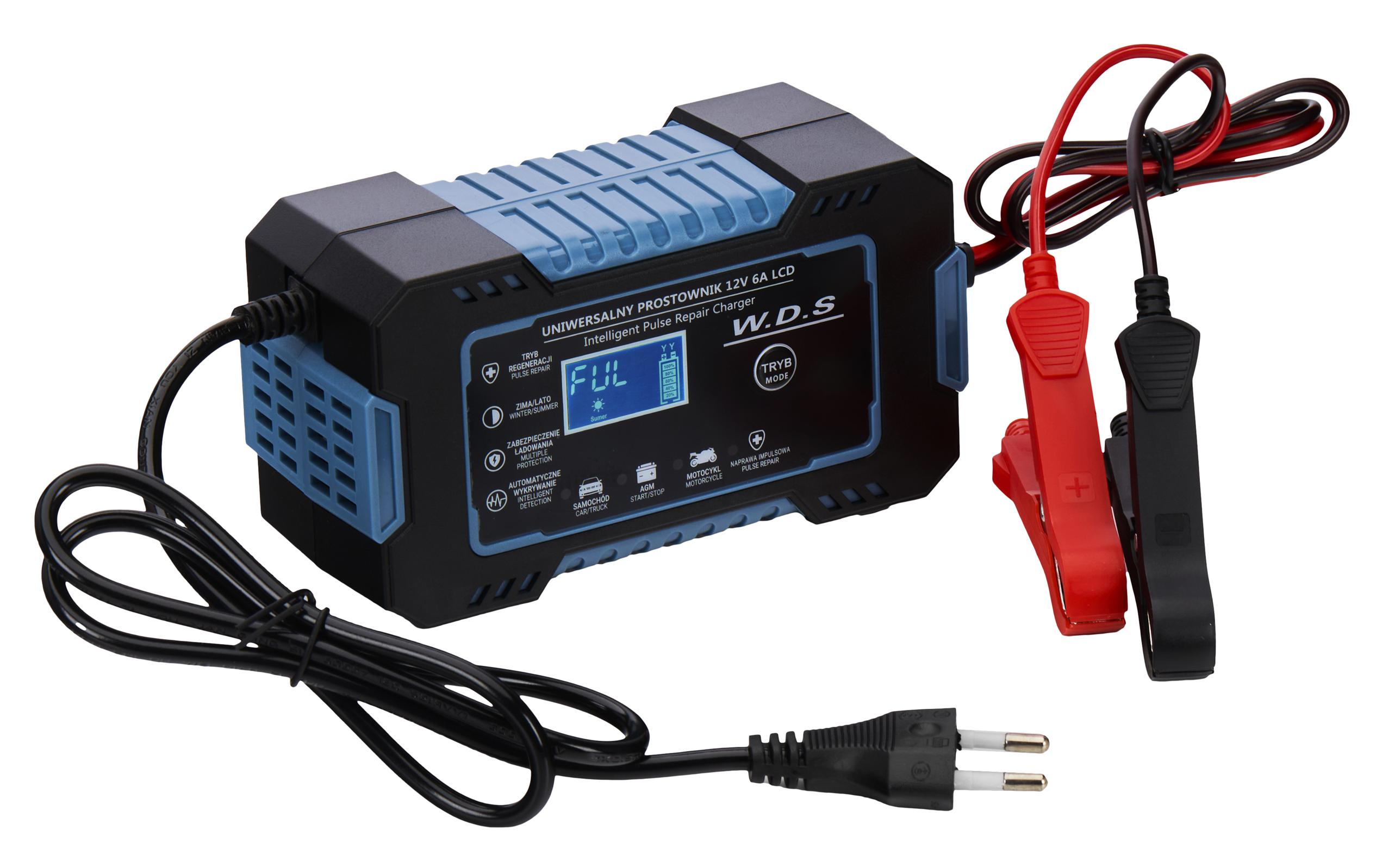 Prostownik uniwersalny 12V 6A LCD WDS2230